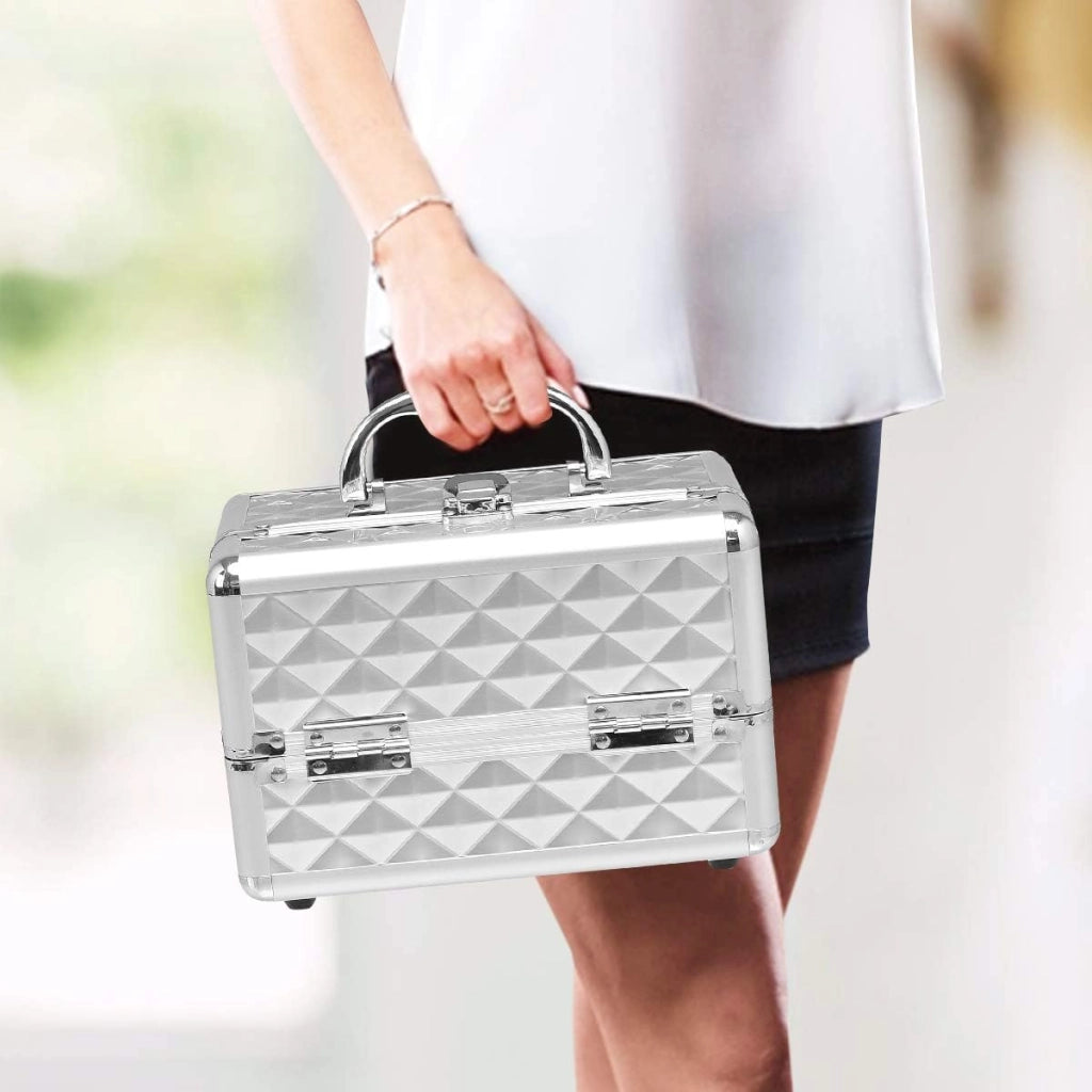 Valigetta per Cosmetici, Scatola Trucchi Professionale, Valigetta per Trucchi, con Specchio, Beauty Case, Pieghevole e Portatile, 23 x 15 x 18 cm