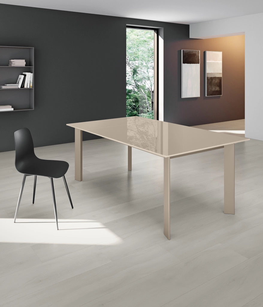 Tavolo Allungabile Frame con Top in Vetro Tortora e Struttura in Metallo Tortora Opaco - Dimensioni 120-170x80x75 cm - Design Moderno