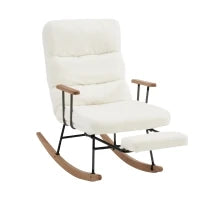 Poltrona a Dondolo Reclinabile con Braccioli e Poggiapiedi in Tessuto, Design Ergonomico, 58 x 102 x 100 cm, Bianco