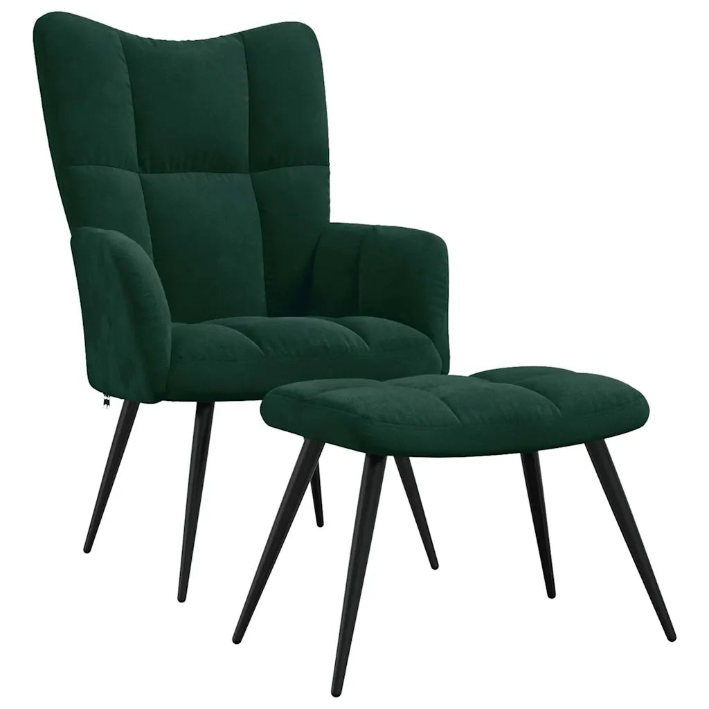 Divano Sedia-Poltrona Relax con Poggiapiedi Verde Scuro in Velluto 456599