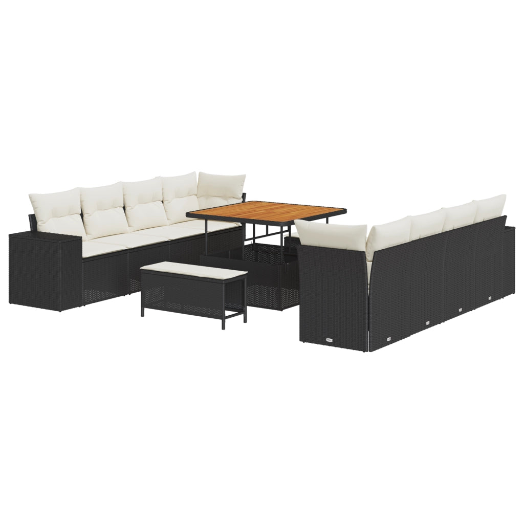 set divano da giardino a 11 pezzi con cuscini polyrattan nero acacia