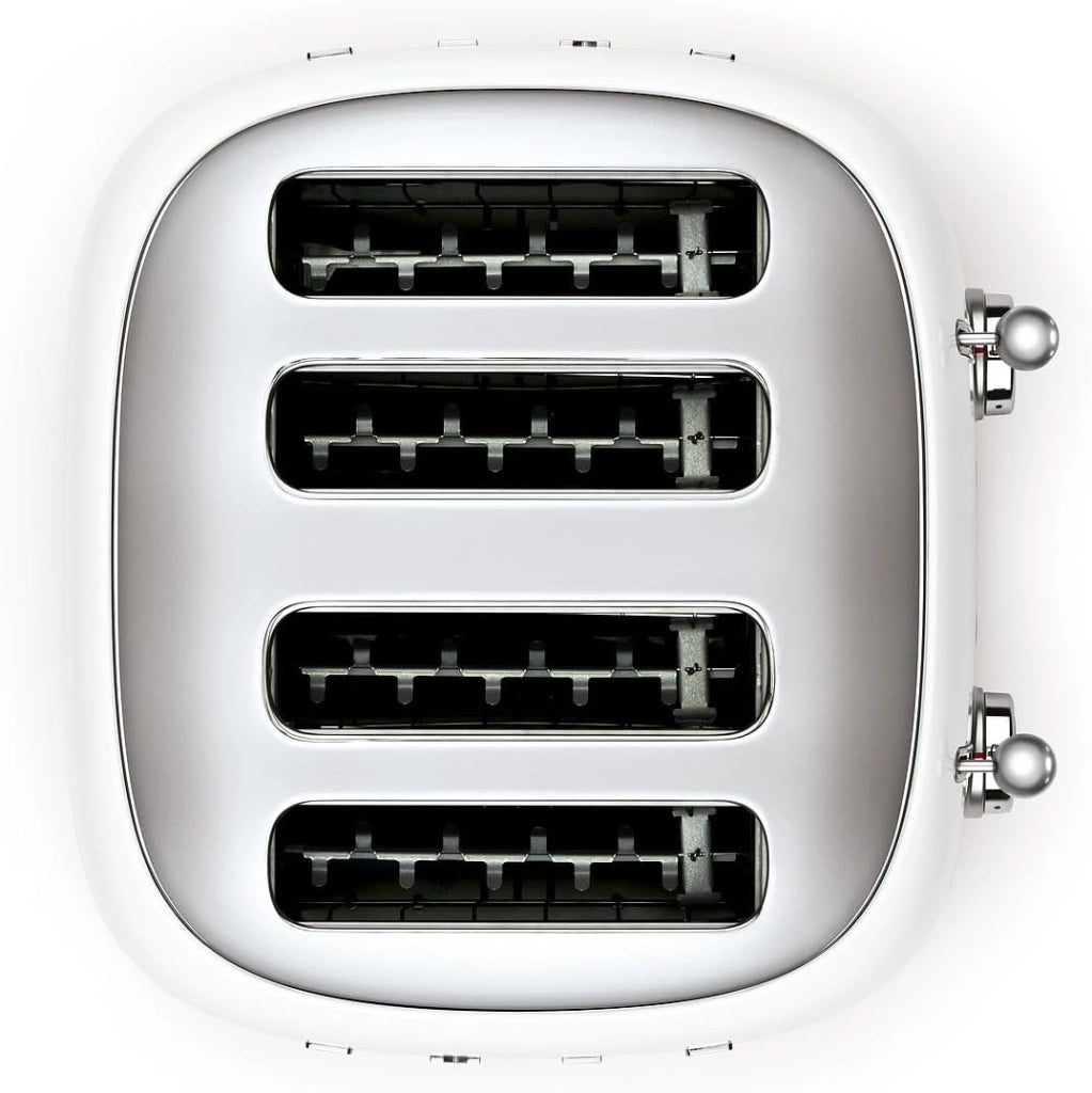 Smeg, tostapane 4x4 tsf03wheu, 4 scomparti per 4 fette, 6 livelli di doratura, funzione riscaldamento, scongelamento e bagel, espulsione automatica del pane, 2 cassetti raccoglibriciole, 2000w, bianco