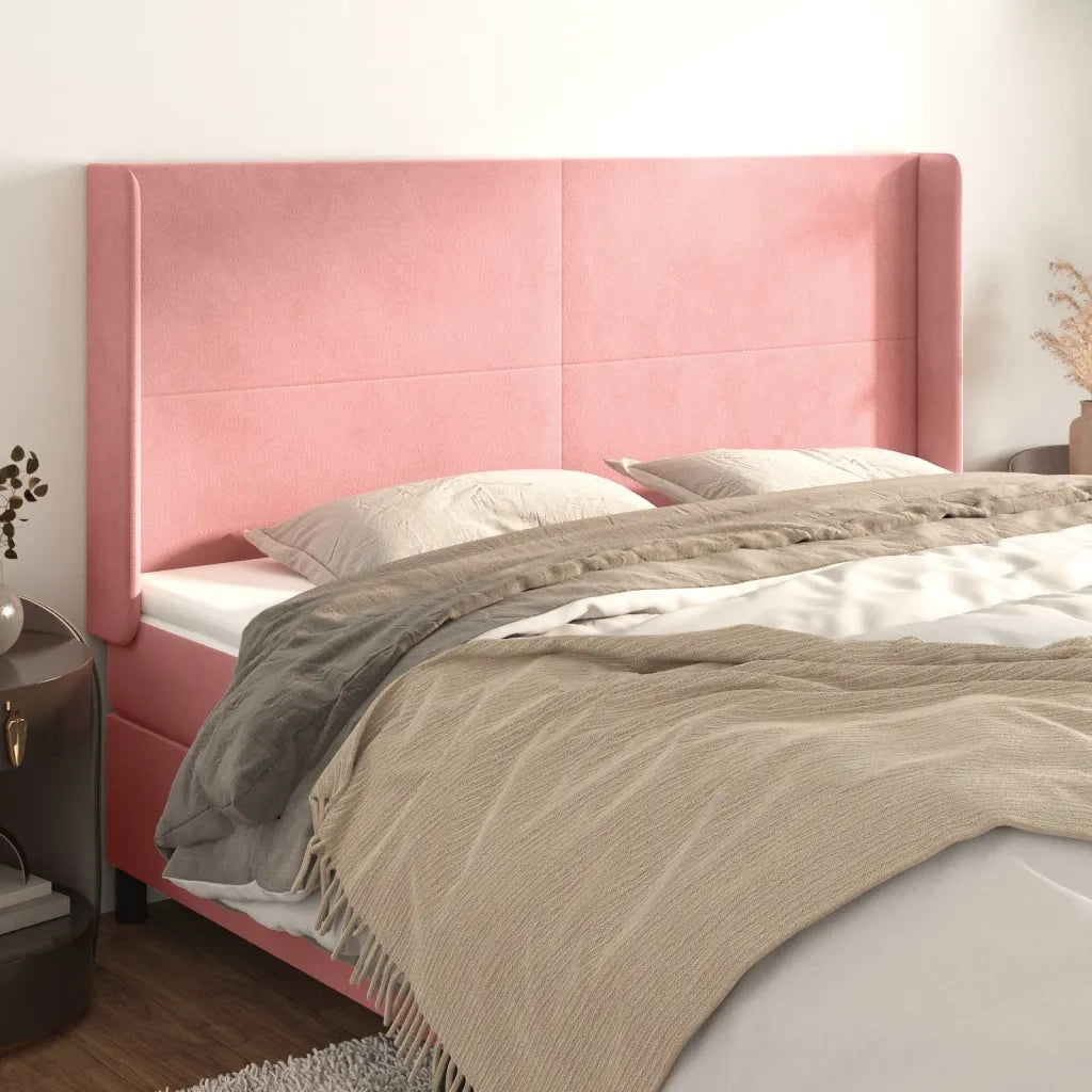 Testiera ad Orecchio-Testata con Orecchie Rosa 203x16x118/128 cm in Velluto 275196