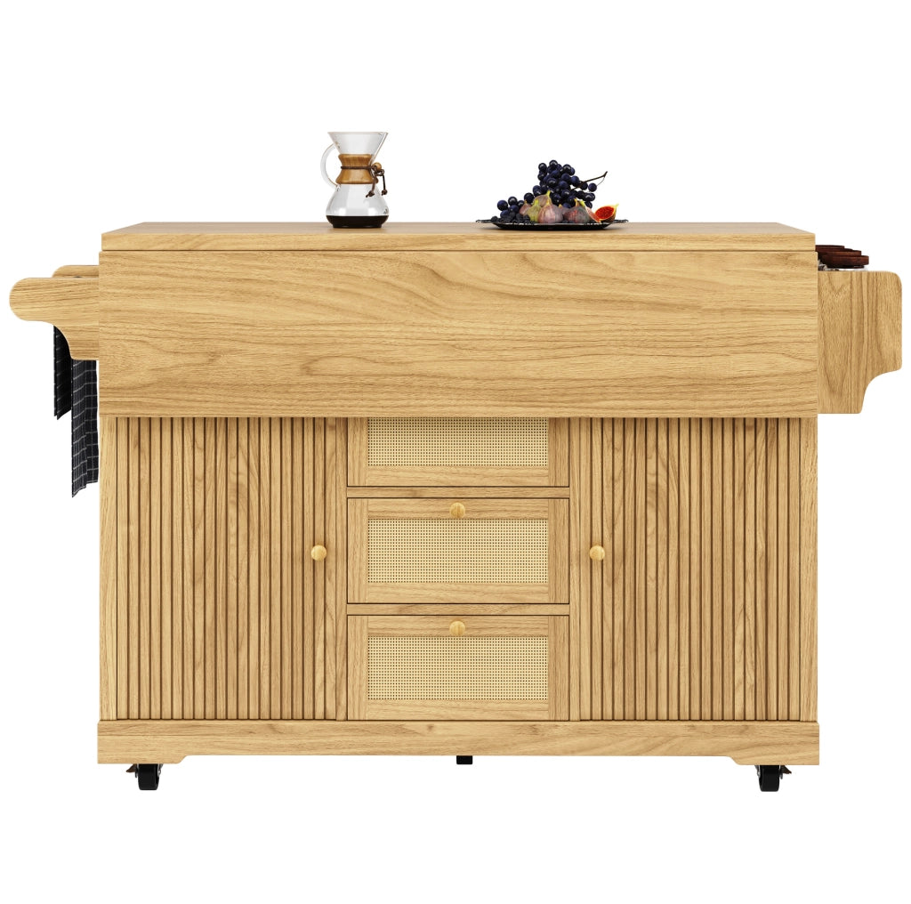 Carrello da cucina pieghevole con ripiani e cassetti in rattan
