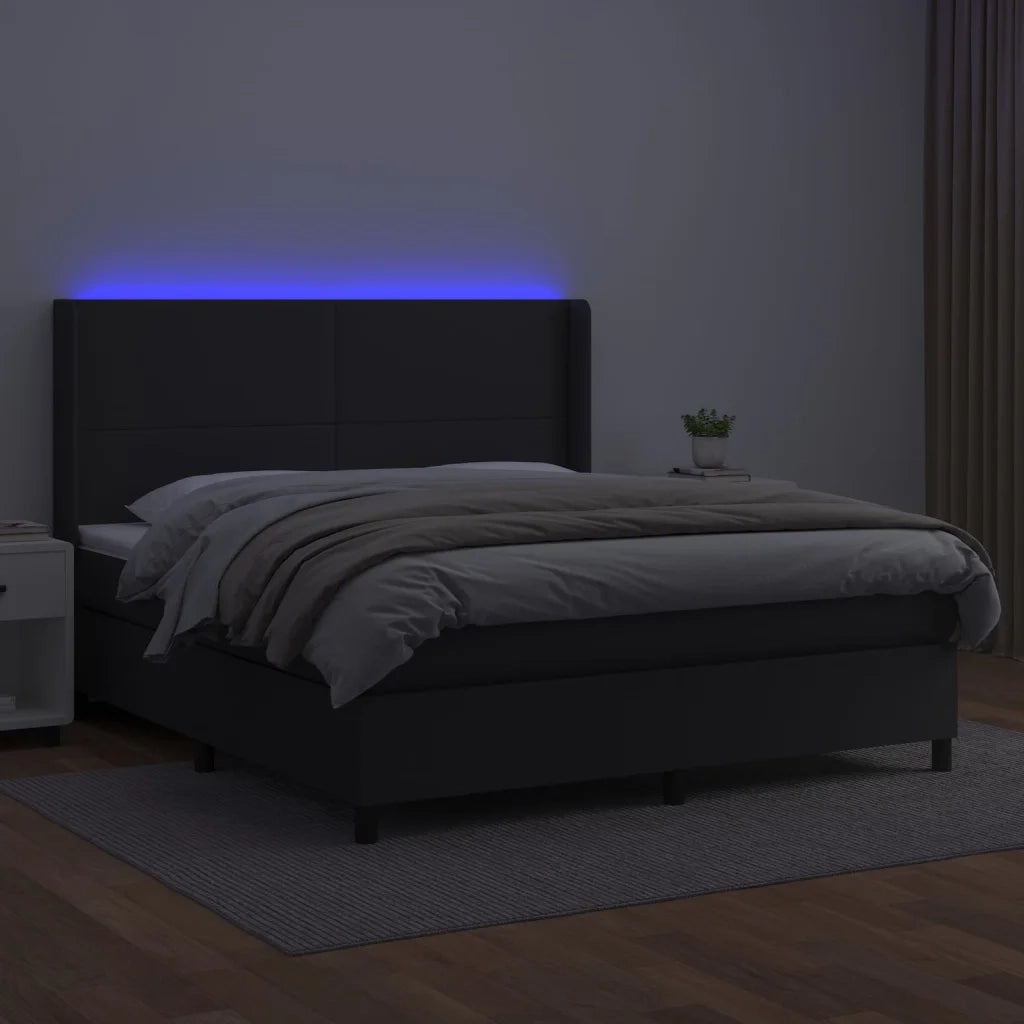 Giroletto a Molle con Materasso e LED Nero 180x200cm Similpellecod mxl 123346