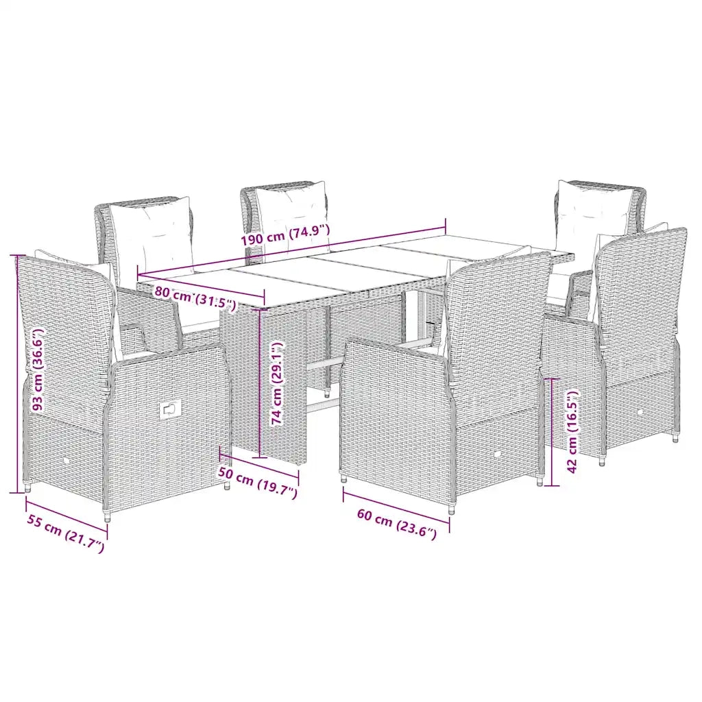 Set da Pranzo da Giardino 7 pz con Cuscini in Polyrattan Grigio 3262785