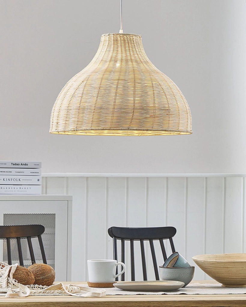 Lampada a Sospensione a Soffitto Rattan Vimini Campana Paralume Boho Rustico