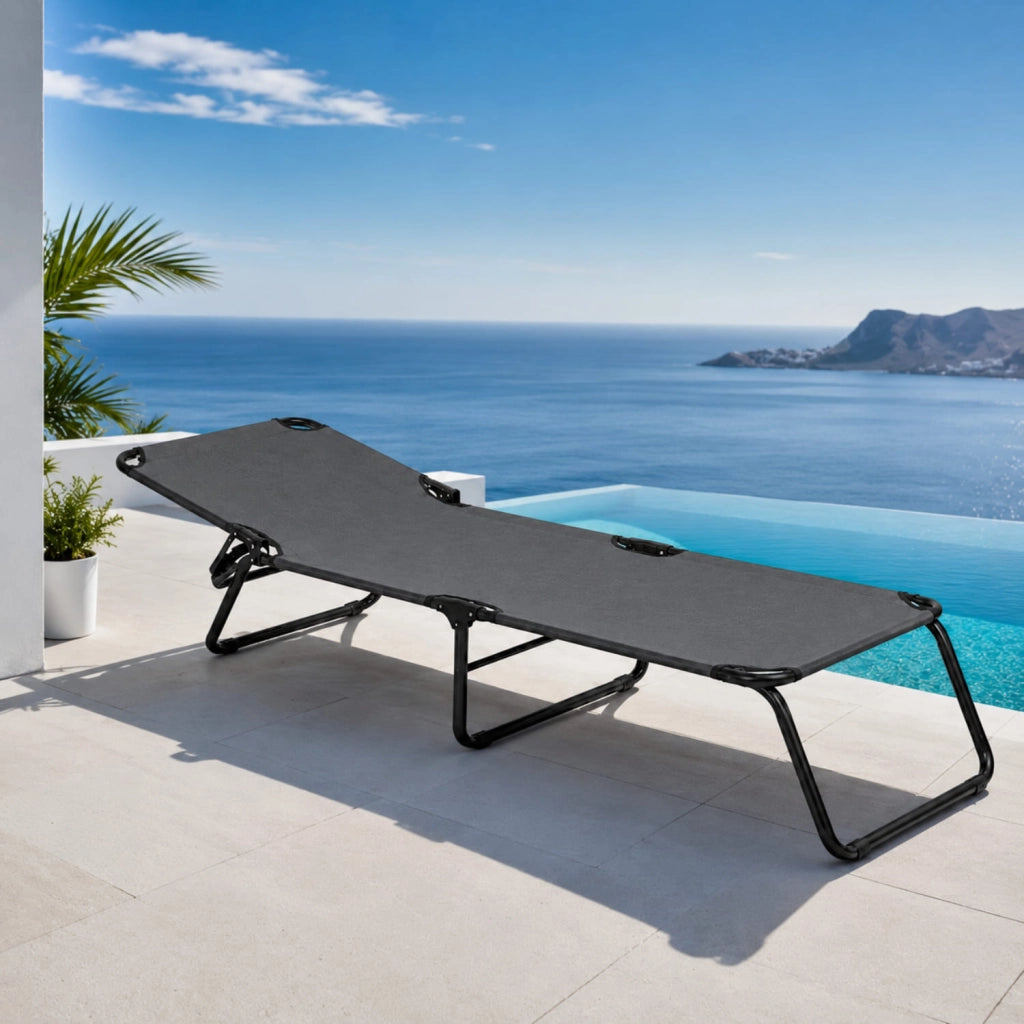 Lettino Pieghevole Prendisole Senza Tettuccio Parasole Schienale Reclinabile Regolabile Struttura In Metallo Nero Sedia Sdraio Per Spiaggia Mare Giardino Piscina 187 x 53 x 24 Cm Grigio Scuro