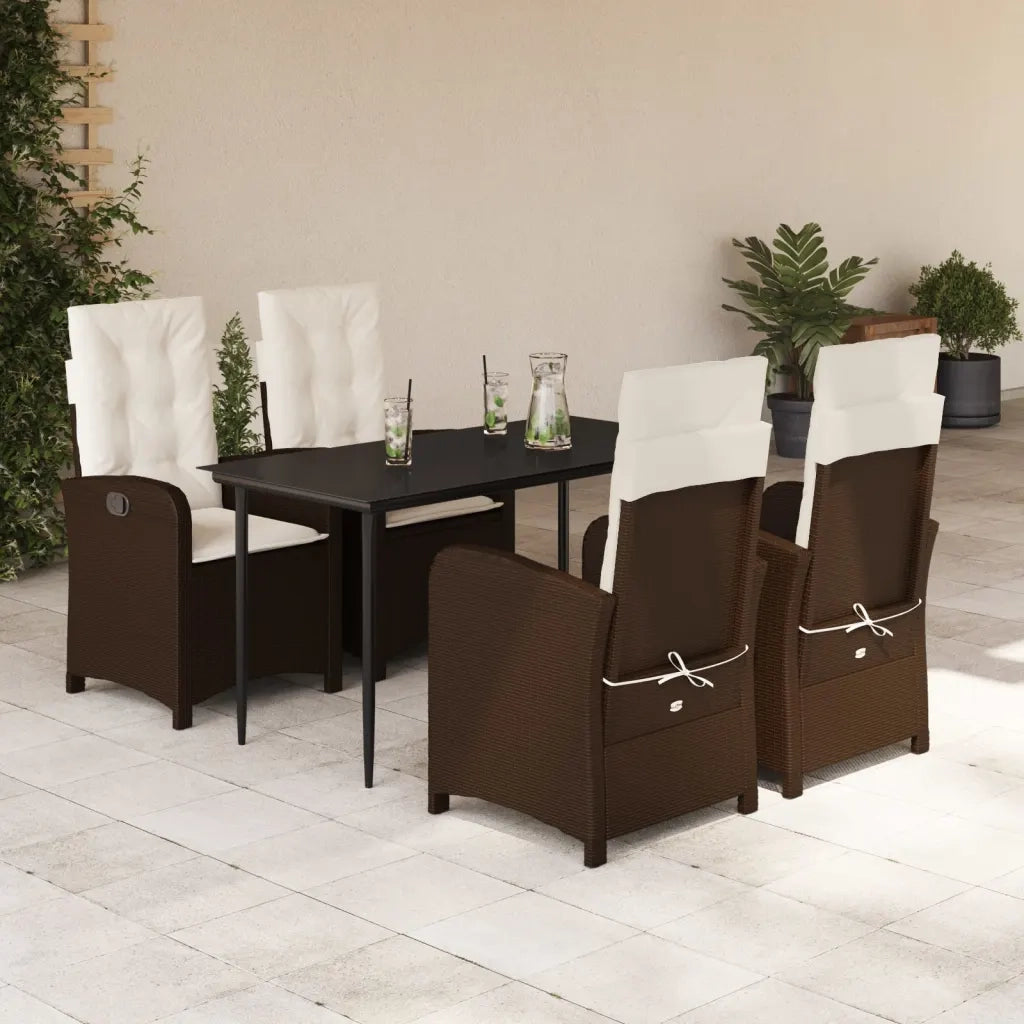 Set da Pranzo da Giardino 5pz con Cuscini in Polyrattan Marronecod mxl 87560