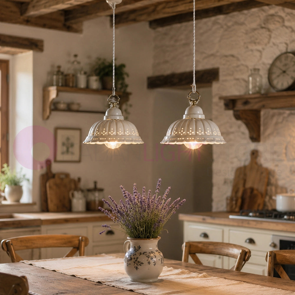 POMARANCE Sospensione in Ceramica Bianca Traforata Ø22