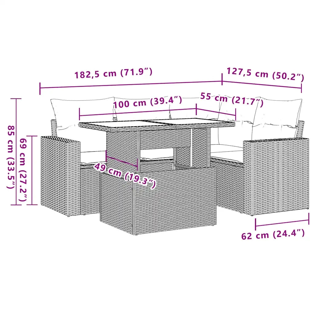 Set Divani da Giardino 5 pz con Cuscini in Polyrattan Nero 3267246