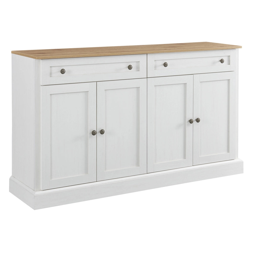 Madia 150x40x86 cm con 4 ante e 2 cassetti; bianco e colore naturale