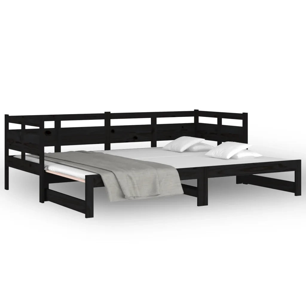 Dormeuse Estraibile Nera in Legno Massello di Pino 2x(80x200)cm