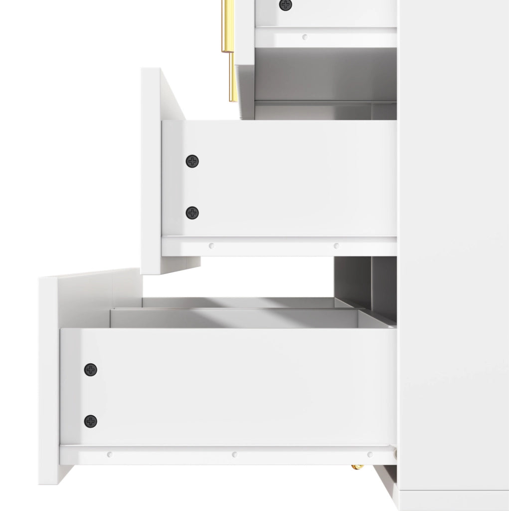 Credenza sideboard moderna 120 x 77 x 40 cm con 6 cassetti; bianco e oro in truciolare