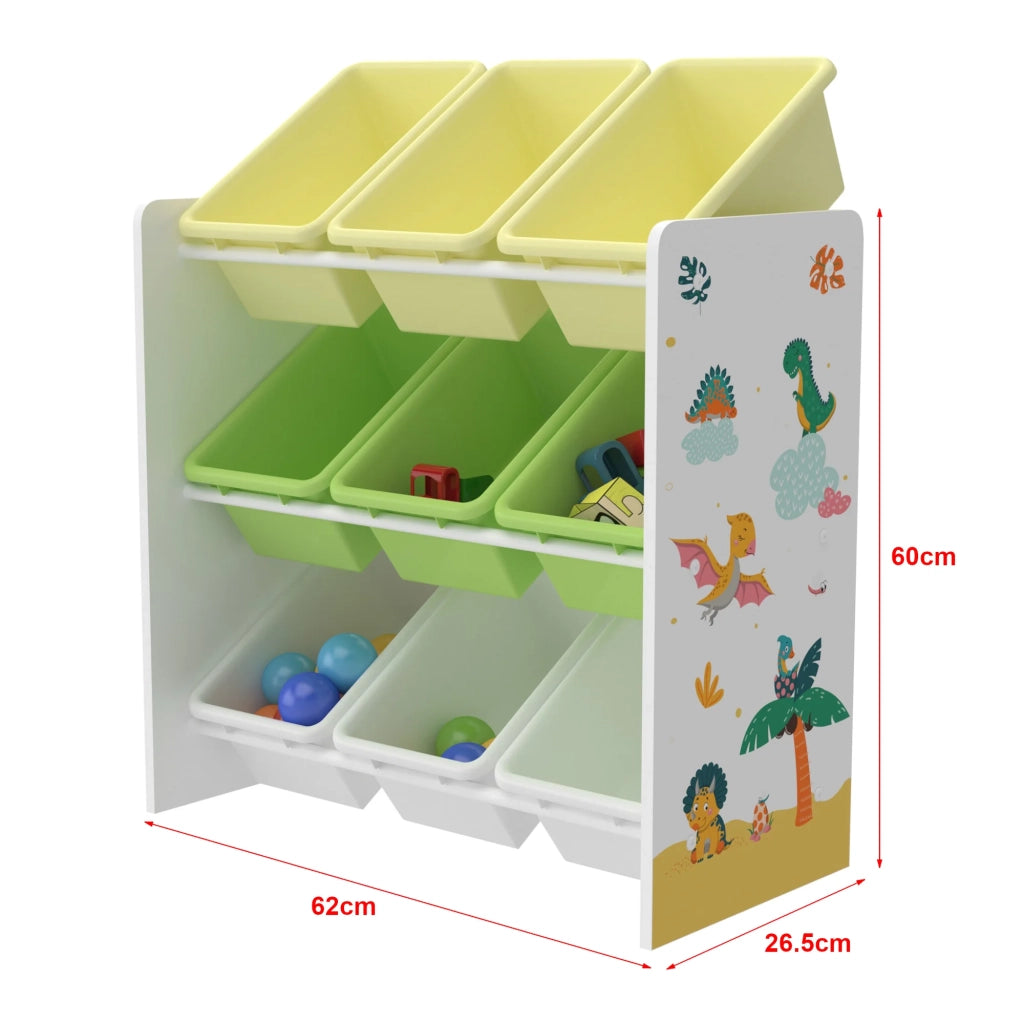 Scaffale portaoggetti per bambini con 9 scomparti aperti bianco/verde/giallo 03_0006987