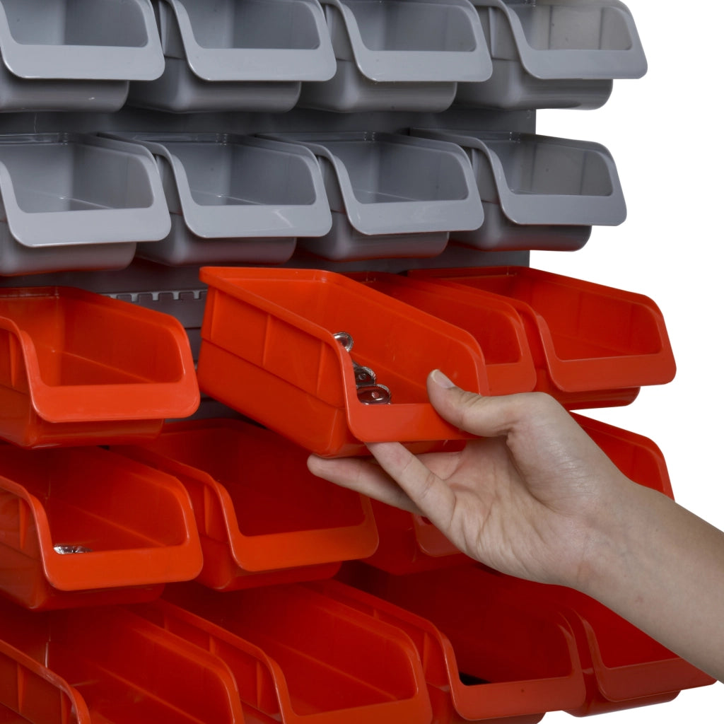 Scaffale a Parete per Utensili 95x54 cm con 28 Scatole ¨C zephmum ¨C Grigio e Rosso