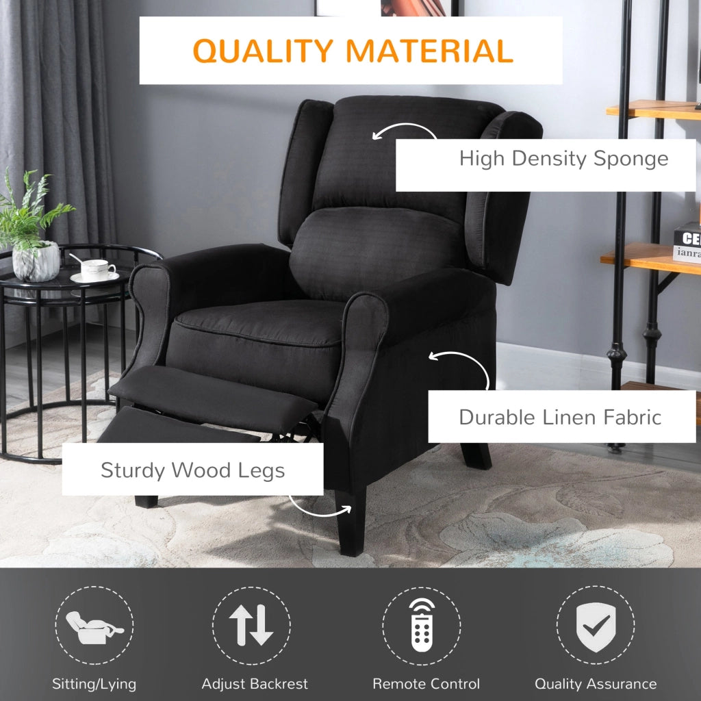 Poltrona Relax Massaggiante 78x83x101 cm in Tessuto Effetto Pelle Scamosciata Nero