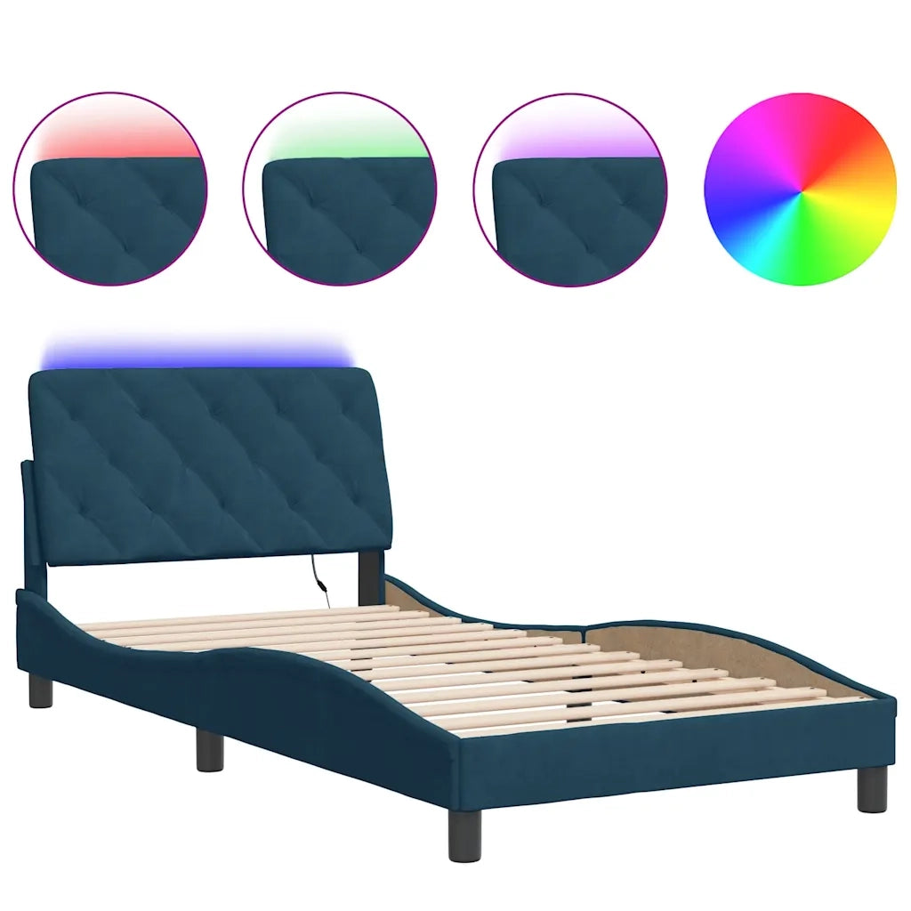 Giroletto con LED senza Materasso-Struttura Letto Blu 100x200 cm in Velluto