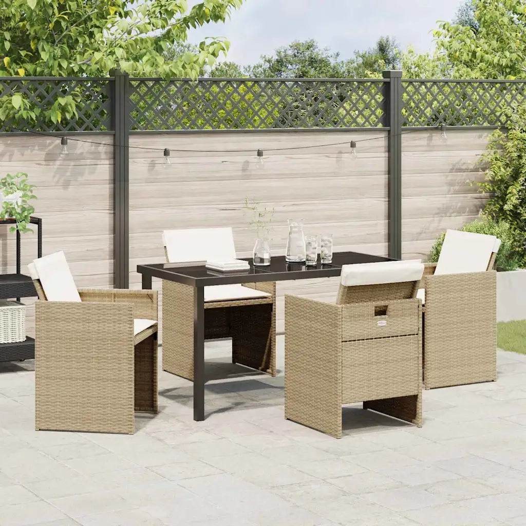 Set da Pranzo per Giardino con cuscino 5 pcs Beige polyrattan