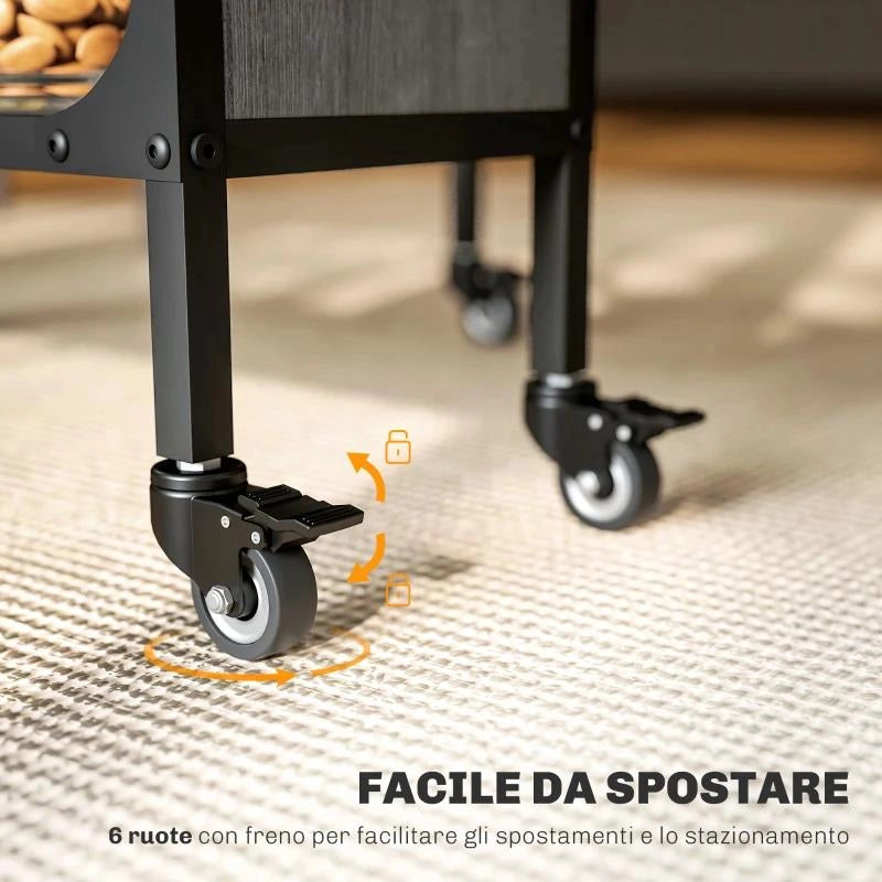 TAVOLO DA PRANZO PIEGHEVOLE PER 6 PERSONE MAX CON RIPIANO, IN LEGNO E METALLO, 130X80X74 CM, GRIGIO
