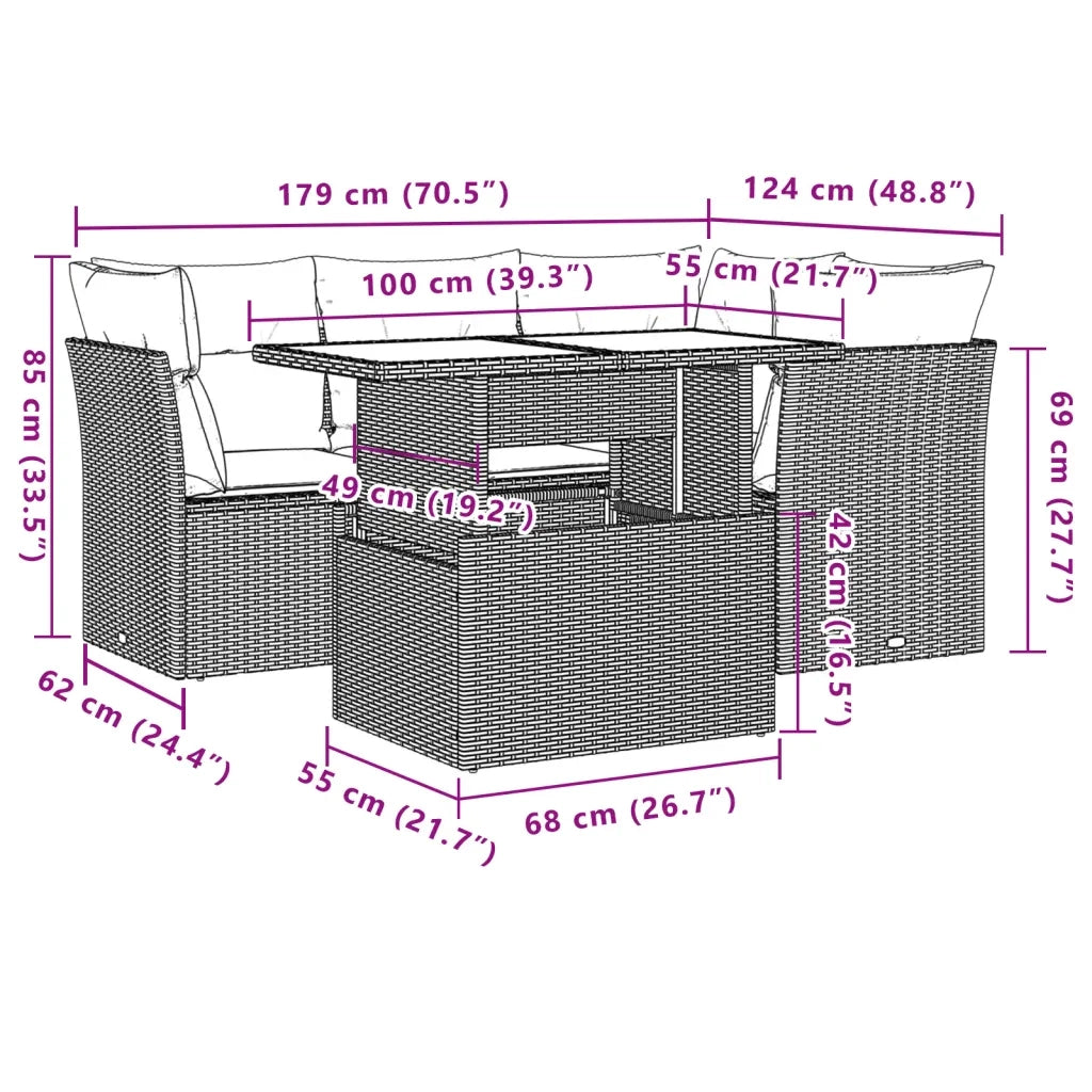 Set Divani da Giardino 5 pz con Cuscini in Polyrattan Nero