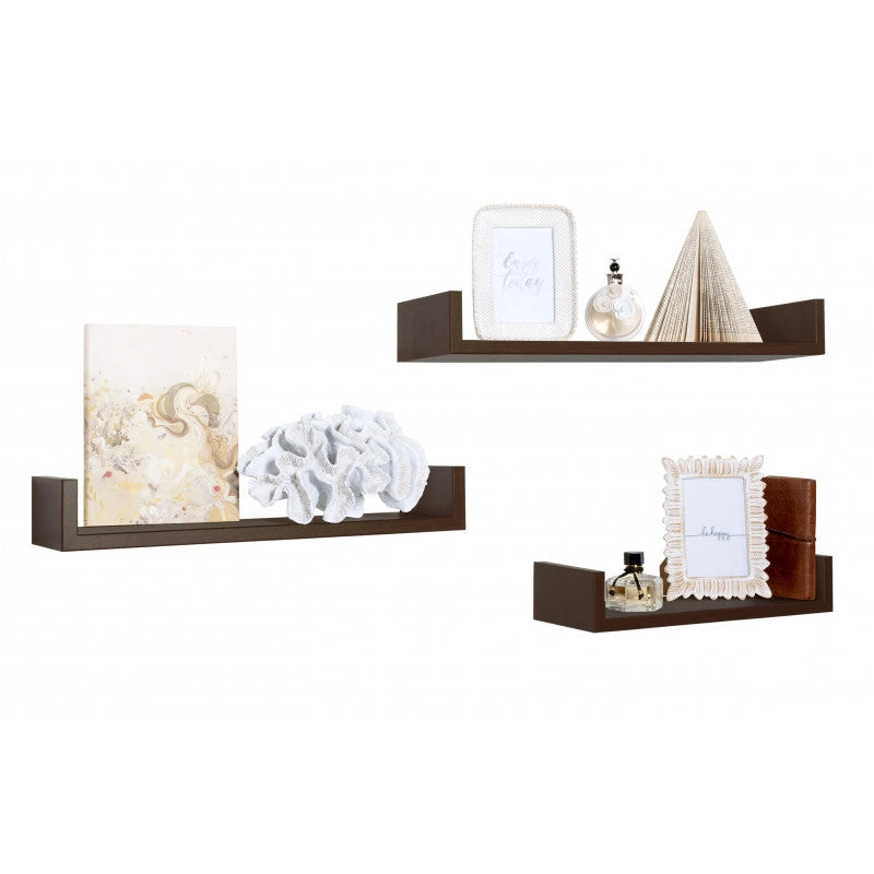 Set di 3 Mensole da Muro, Mensole Muro Design, Mensola da Parete, Wengè, 60x8 p15,5 cm, 50x8 p15,5 cm e 40x8 p15,5 cm - Calamita