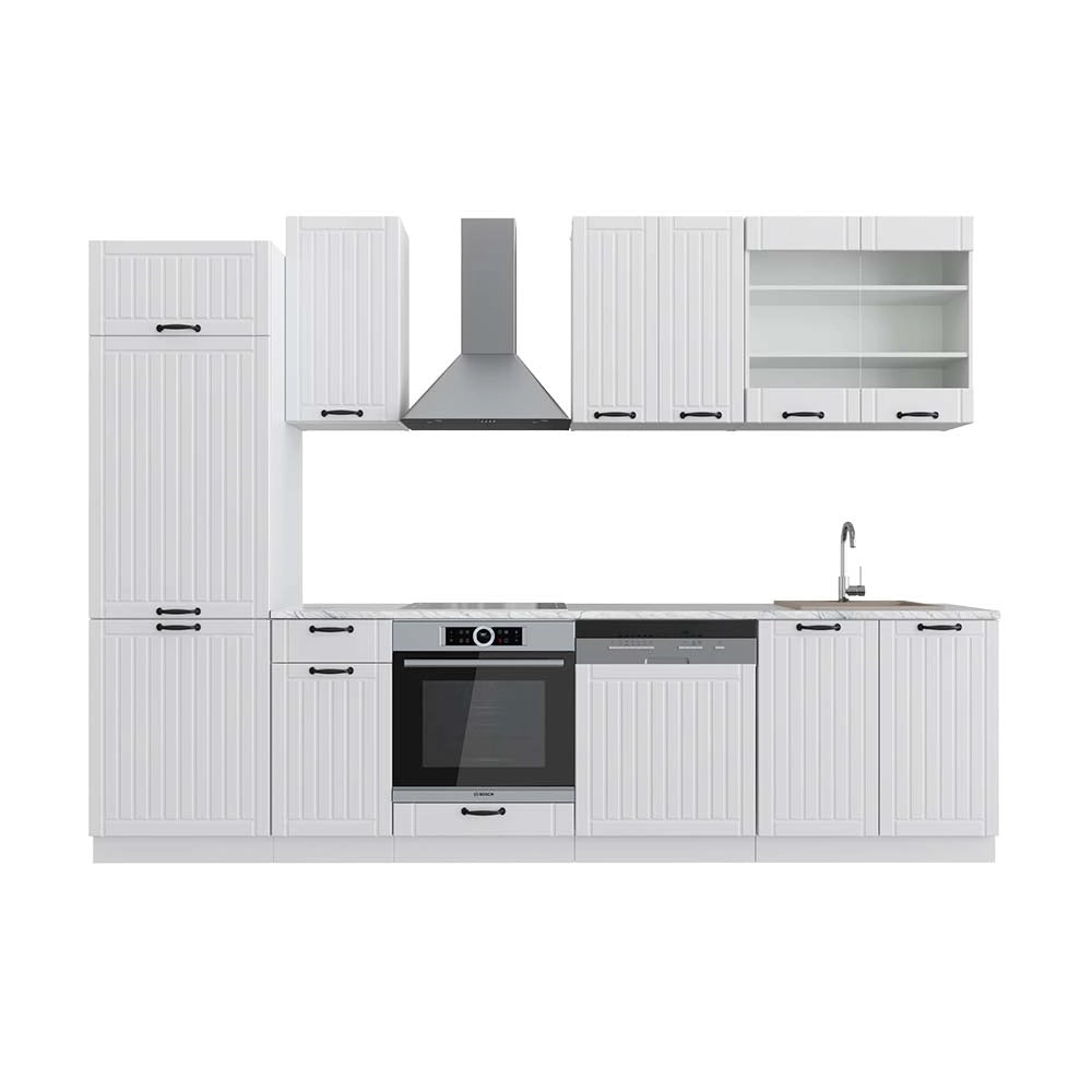Cucina componibile Fame-Line Bianco rustico/Bianco 300 cm, PL Marmo Vicco