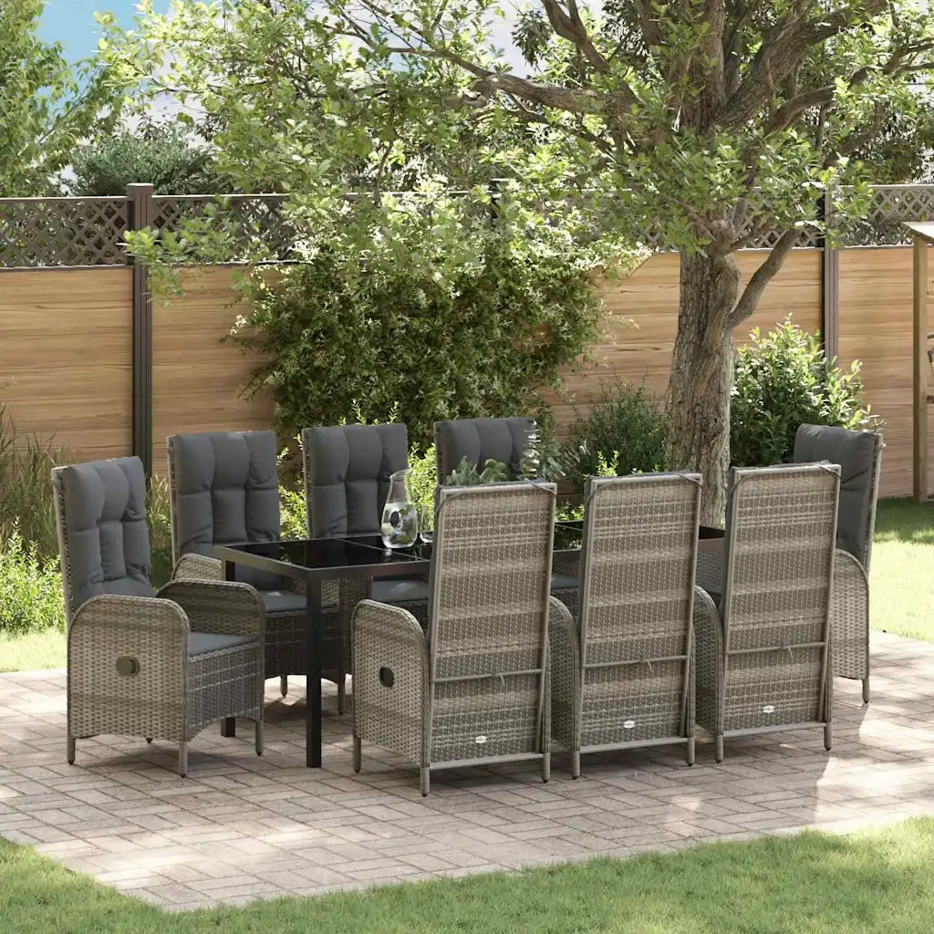 Set da Pranzo per Giardino con cuscino 9 pcs Grigio polyrattan 3380133