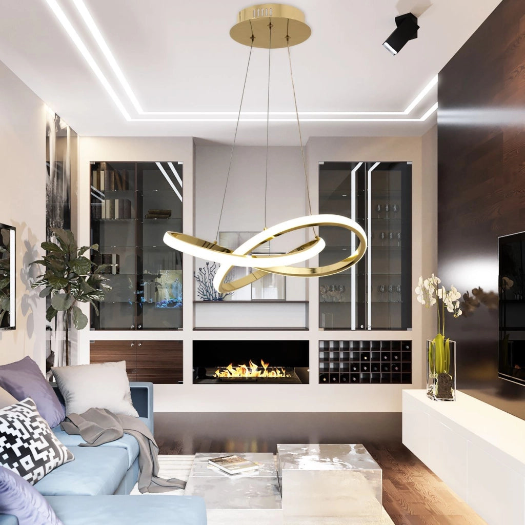 Lampada Da Soffitto Pensile Ring Moderno Led+telecomando App390-cp Oro