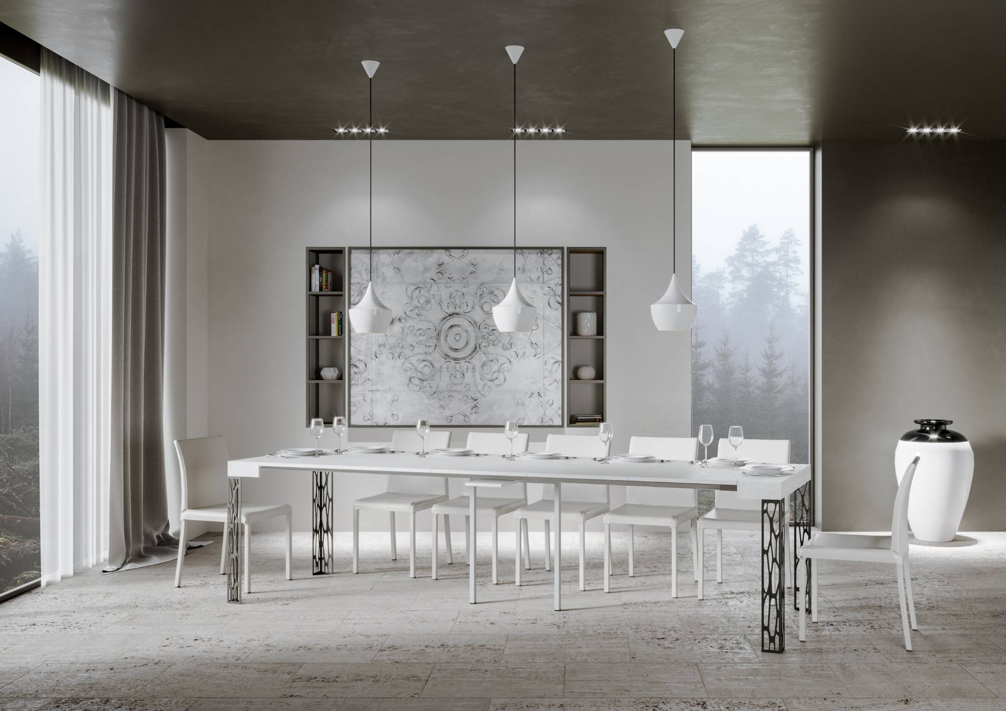 Consolle Allungabile 90-300x40x77 cm in Nobilitato Bianco