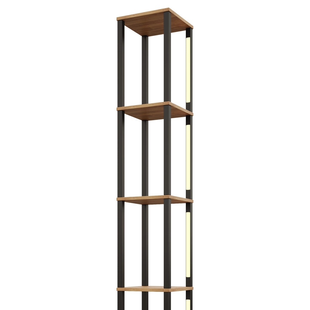 Scaffale con Illuminazione LED ¨C MINIMAL ¨C Legno Naturale e Nero, 4 Ripiani, 26x26x165 cm