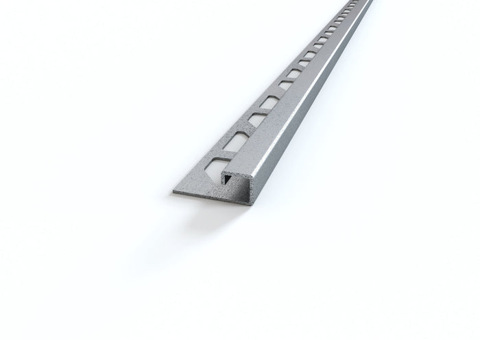 Profili in ACCIAIO sezione quadra per gradini. Barra 2.5 m FINITURA: Opaco, SPESSORE PER MATTONELLA: MM 8, SPESSORE ACCIAIO: MM 1