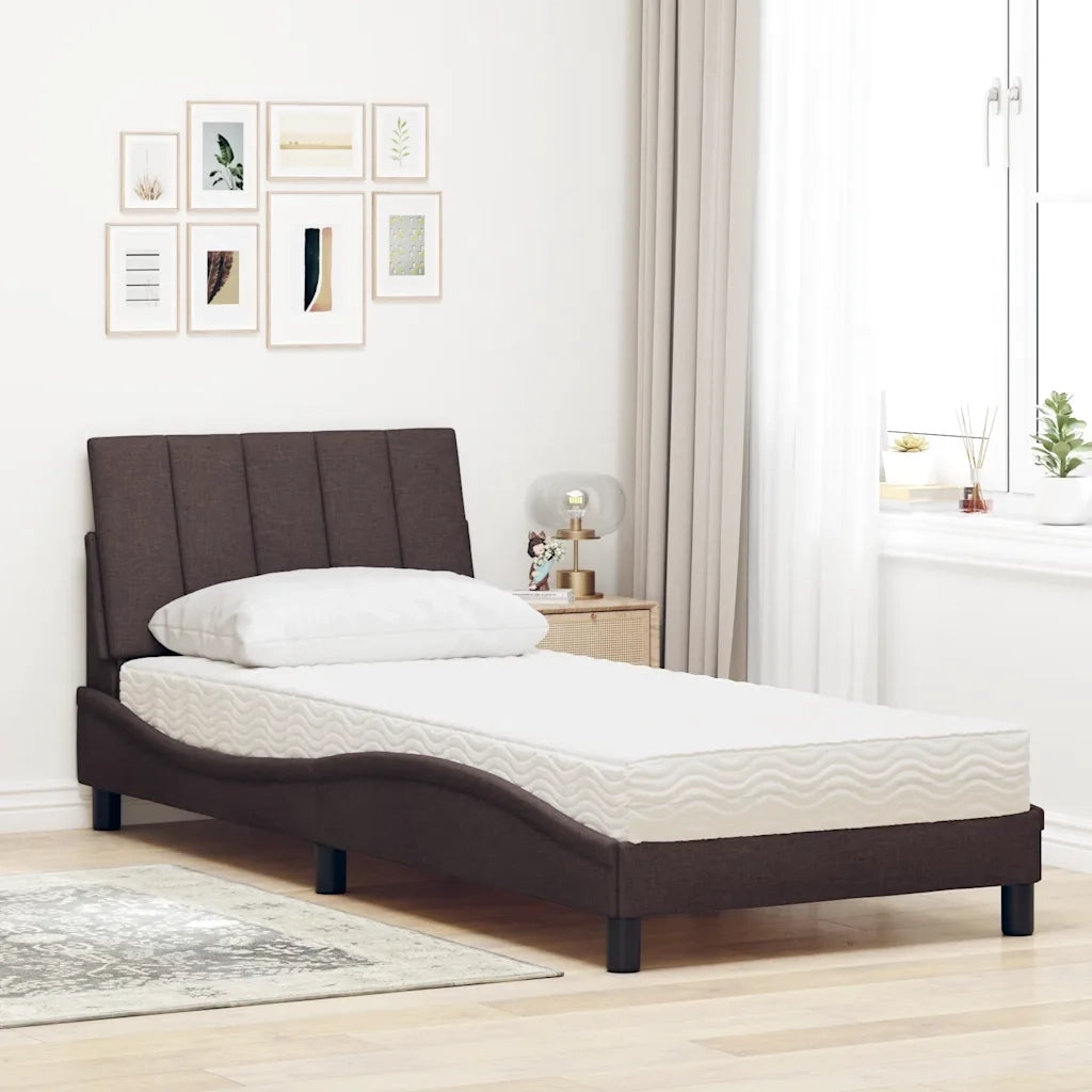 Letto con Materasso-Struttura Letto con Materasso Hanko Marrone Scuro 80x200 cm in Tessuto
