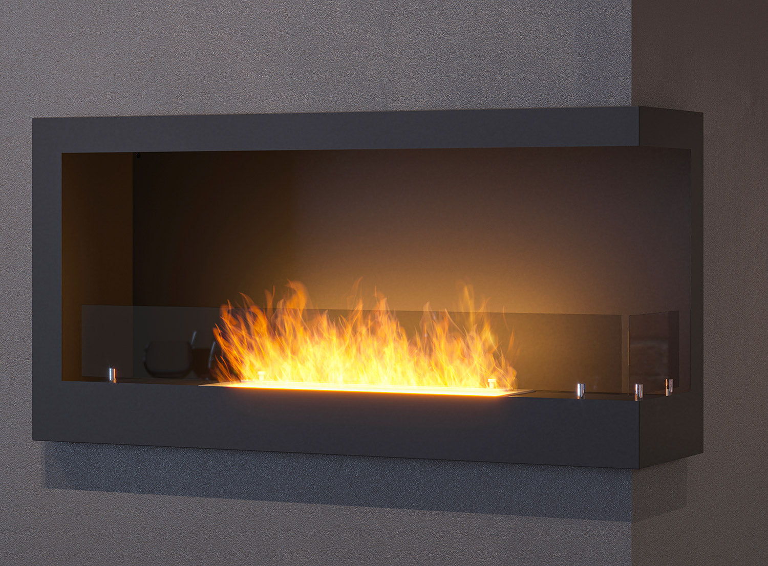 Camino a Bioetanolo da Incasso 90x45 cm Corner 900 Right Destro Nero con Vetro