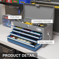 Cassetta Attrezzi con 6 Cassetti un Bauletto e 2 Chiavi 60x26x34 cm in Acciaio Blu