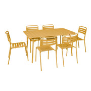 Set tavolo da giardino in acciaio con 6 sedie, 140cm, ocra