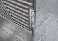 Profilo ACCIAIO angolare quadro per piastrelle. Barra 2.5 M FINITURA: Spazzolato, SPESSORE PER MATTONELLA: MM 12, Spessore Acciaio Aisi 304: 0.8 mm