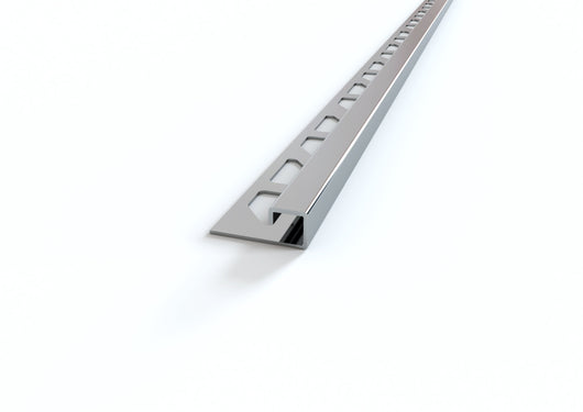 Profilo ACCIAIO angolare quadro per piastrelle. Barra 2.5 M SPESSORE PER MATTONELLA: MM 10, Spessore Acciaio Aisi 304: 0.6 mm, FINITURA: Lucido