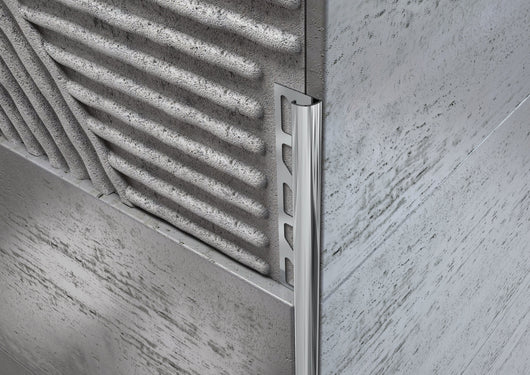 Profilo ACCIAIO angolo tondo per piastrelle. Barra 2.5 M FINITURA: Lucido, SPESSORE PER MATTONELLA: 8 mm, Spessore Acciaio Aisi 304: 0.6 mm