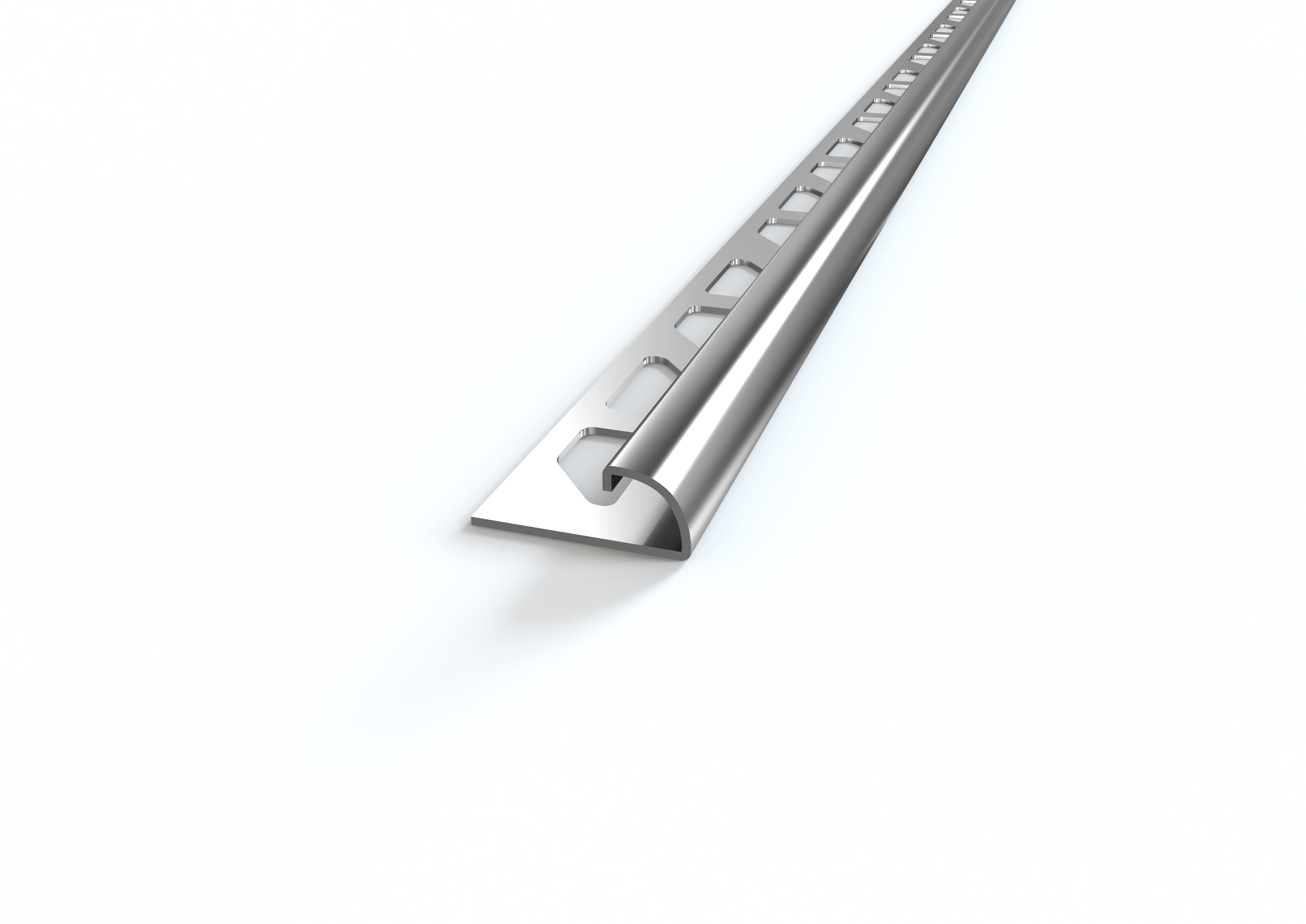 Profilo ACCIAIO angolo tondo per piastrelle. Barra 2.5 M Spessore Acciaio Aisi 304: 0.8 mm, SPESSORE PER MATTONELLA: 10 mm, FINITURA: Opaco