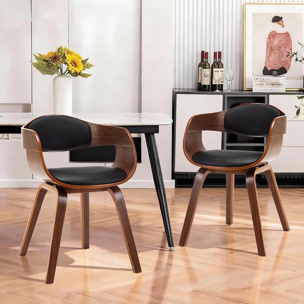 Sedia con Braccioli da Pranzo, Sala, Studio e Soggiorno - Seduta e Schienale Imbottiti, Gambe in Legno Massello (Nero)