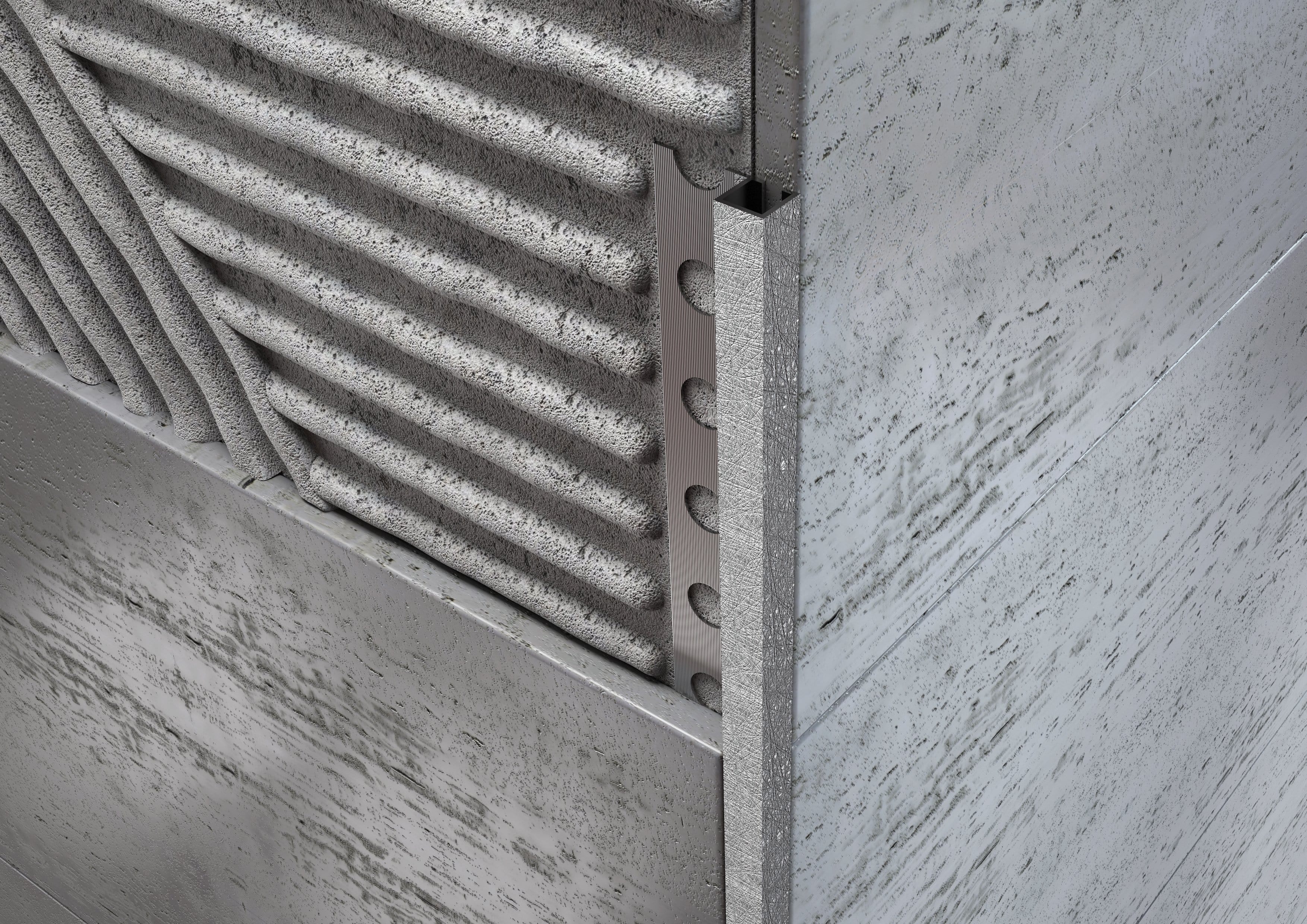 Profilo ALLUMINIO decorato argento angolo quadro per piastrelle. Barra 2.5 M Misura: MM 10