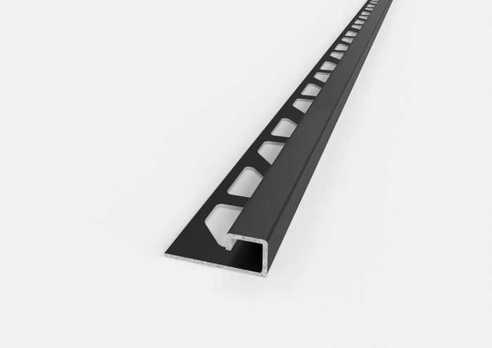 Profilo angolo quadro in ACCIAIO nero opaco. Barra 2.5 M Spessore mattonella: 8 MM, FINITURA: Nero opaco