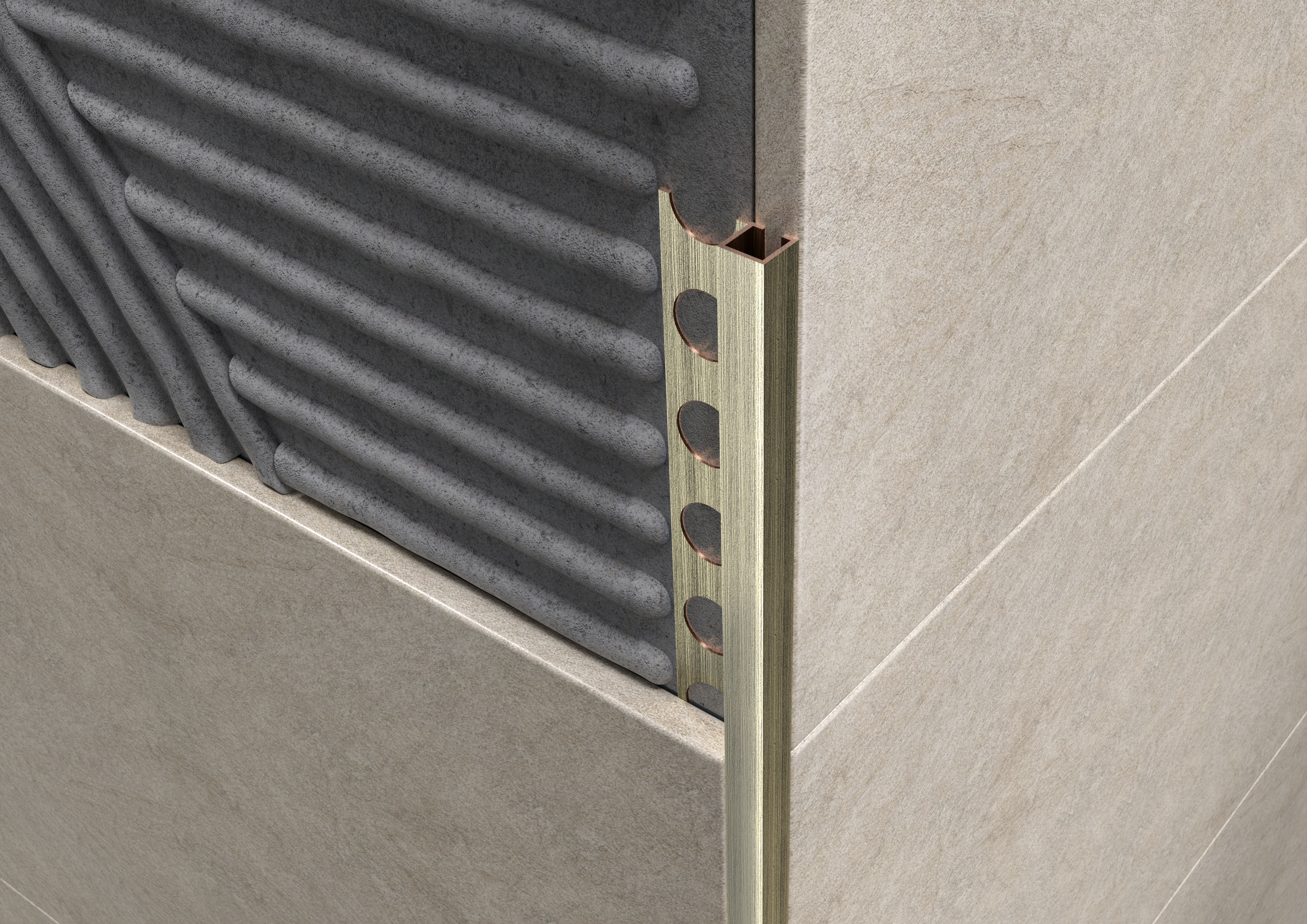 Profilo angolo quadro in OTTONE bronzo antico. Barra 2.5 M Spessore mattonella: mm 10, FINITURA: Spazzolato bronzo antico