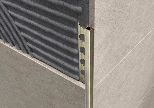 Profilo angolo quadro in OTTONE bronzo antico. Barra 2.5 M Spessore mattonella: mm 10, FINITURA: Spazzolato bronzo antico