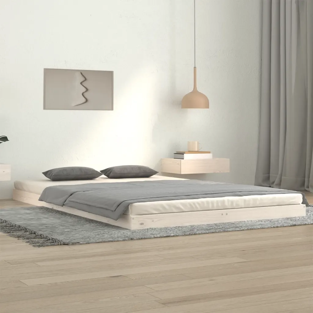 Letto matrimoniale | Letto per adulti | Giroletto senza Materasso Bianco 120x200 cm Legno Massello Pino