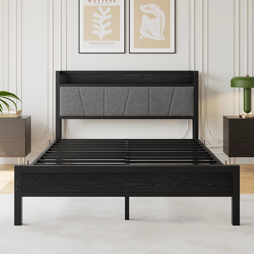 Letto 140x200cm LED - Xylo - USB testiera metallo facile montaggio