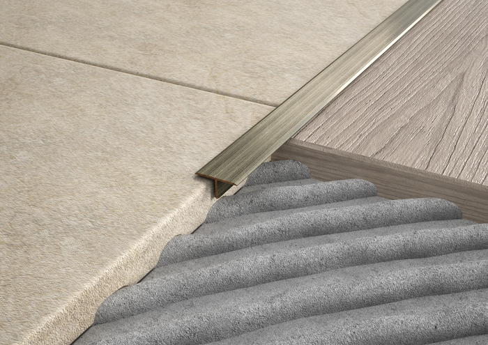 Profilo listello a "T" in OTTONE bronzo antico. Barra 2.5 M FINITURA: Spazzolato bronzo antico, Misura: MM 10