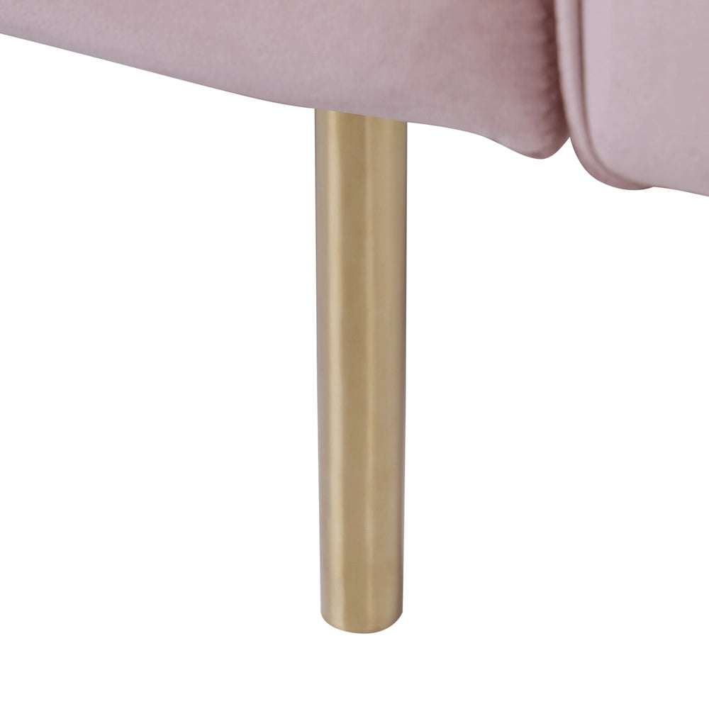 Divano letto in velluto di colore rosa a 3 posti con braccioli a binario in stile moderno