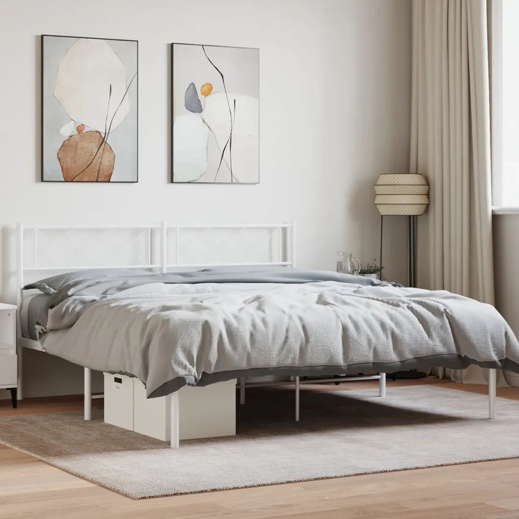 Giroletto con Testiera-Struttura Letto con testiera Metallo Bianco 160x200 cm 774259